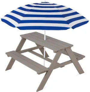 Best Choice Products Kids Wooden Picnic Table, Outdoor Activity & Dining Table w/Adjustable Collapsible Umbrella, Built-in Seats - Gray/Navy