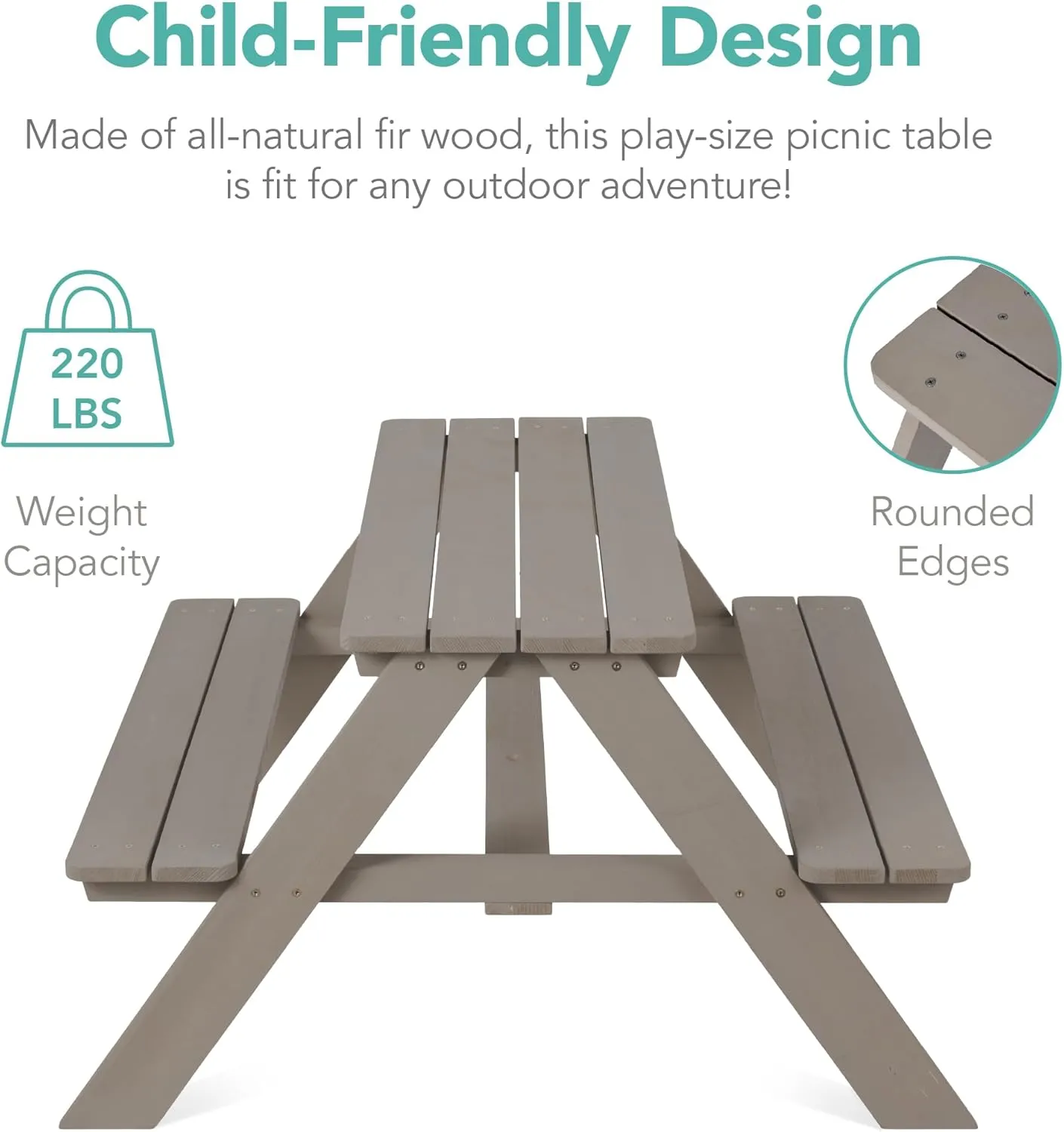 Best Choice Products Kids Wooden Picnic Table, Outdoor Activity & Dining Table w/Adjustable Collapsible Umbrella, Built-in Seats - Gray/Navy