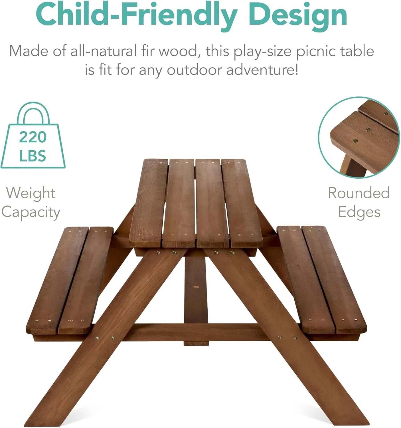 Best Choice Products Kids Wooden Picnic Table, Outdoor Activity & Dining Table w/Adjustable Collapsible Umbrella, Built-in Seats - Walnut/Beige