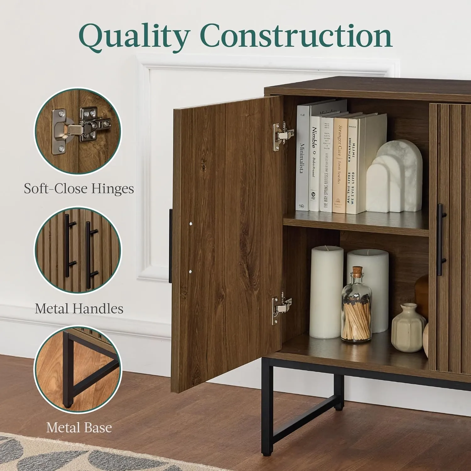 Best Choice Products Slatted Sideboard Buffet Cabinet, Entryway Table, Accent Storage Cabinet, Console Table for Hallway, Living Room, Dining Room – Dark Brown