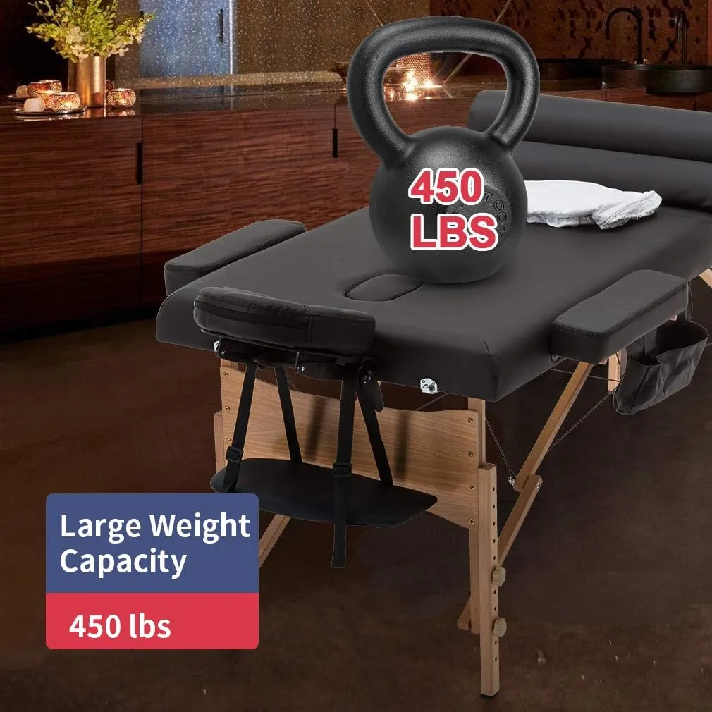 BestMassage Massage Bed Portable Massage Table 28 inche Wide Lash Bed Heigh Adjustable 2 Folding Spa Table with Towel Hanger Oil Pouch Half Bolster Round Bolster Non-Woven Bag