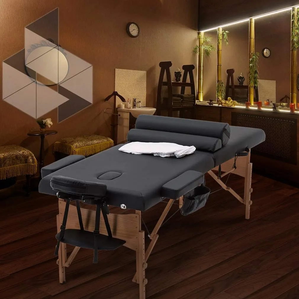BestMassage Massage Bed Portable Massage Table 28 inche Wide Lash Bed Heigh Adjustable 2 Folding Spa Table with Towel Hanger Oil Pouch Half Bolster Round Bolster Non-Woven Bag