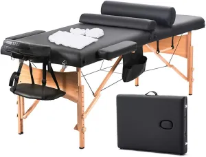 BestMassage Massage Bed Portable Massage Table 28 inche Wide Lash Bed Heigh Adjustable 2 Folding Spa Table with Towel Hanger Oil Pouch Half Bolster Round Bolster Non-Woven Bag