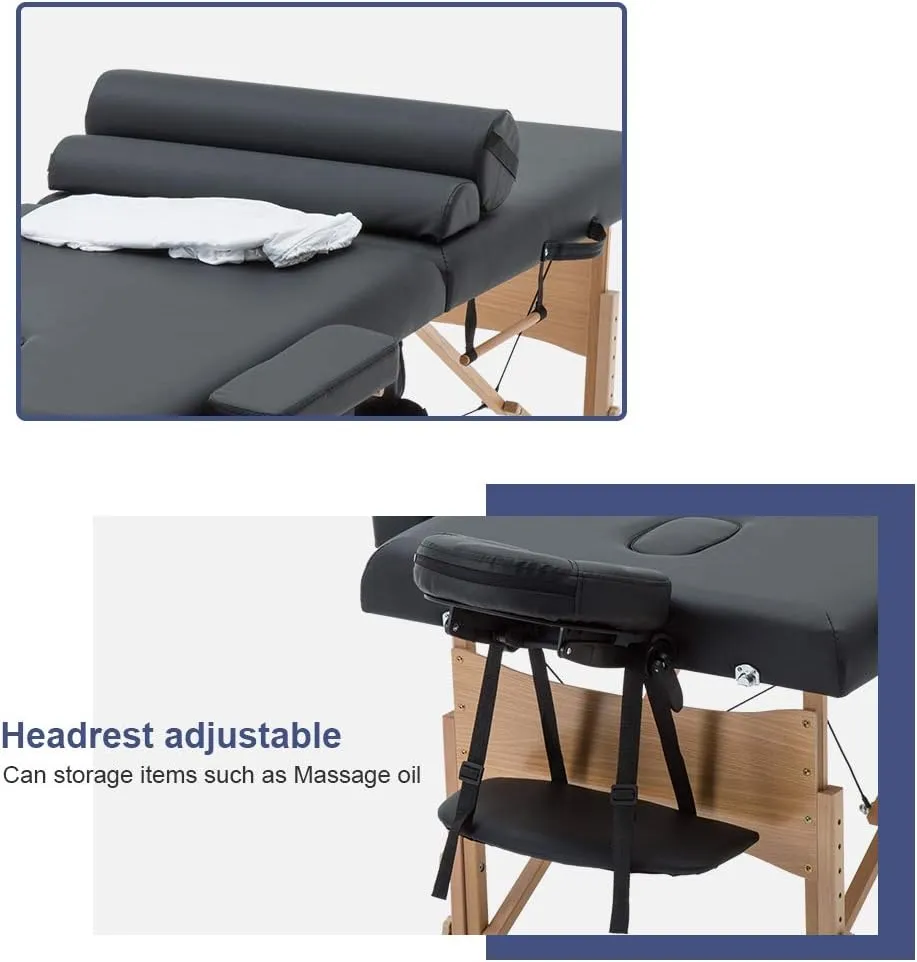 BestMassage Massage Bed Portable Massage Table 28 inche Wide Lash Bed Heigh Adjustable 2 Folding Spa Table with Towel Hanger Oil Pouch Half Bolster Round Bolster Non-Woven Bag