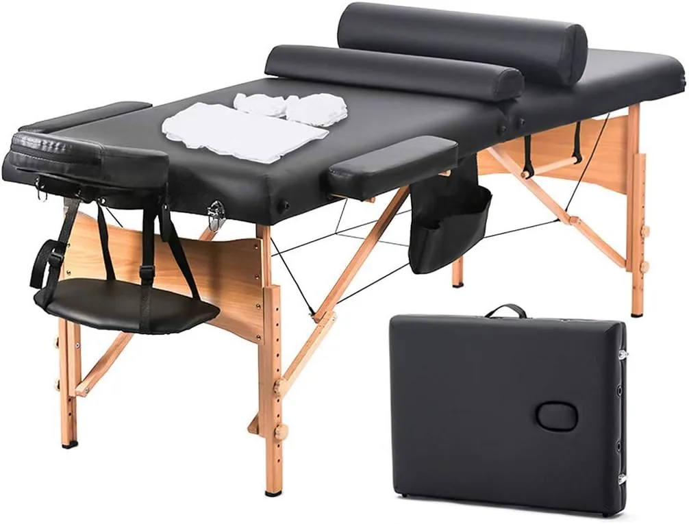 BestMassage Massage Bed Portable Massage Table 28 inche Wide Lash Bed Heigh Adjustable 2 Folding Spa Table with Towel Hanger Oil Pouch Half Bolster Round Bolster Non-Woven Bag