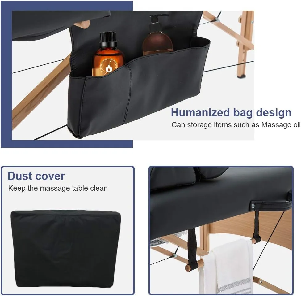 BestMassage Massage Bed Portable Massage Table 28 inche Wide Lash Bed Heigh Adjustable 2 Folding Spa Table with Towel Hanger Oil Pouch Half Bolster Round Bolster Non-Woven Bag