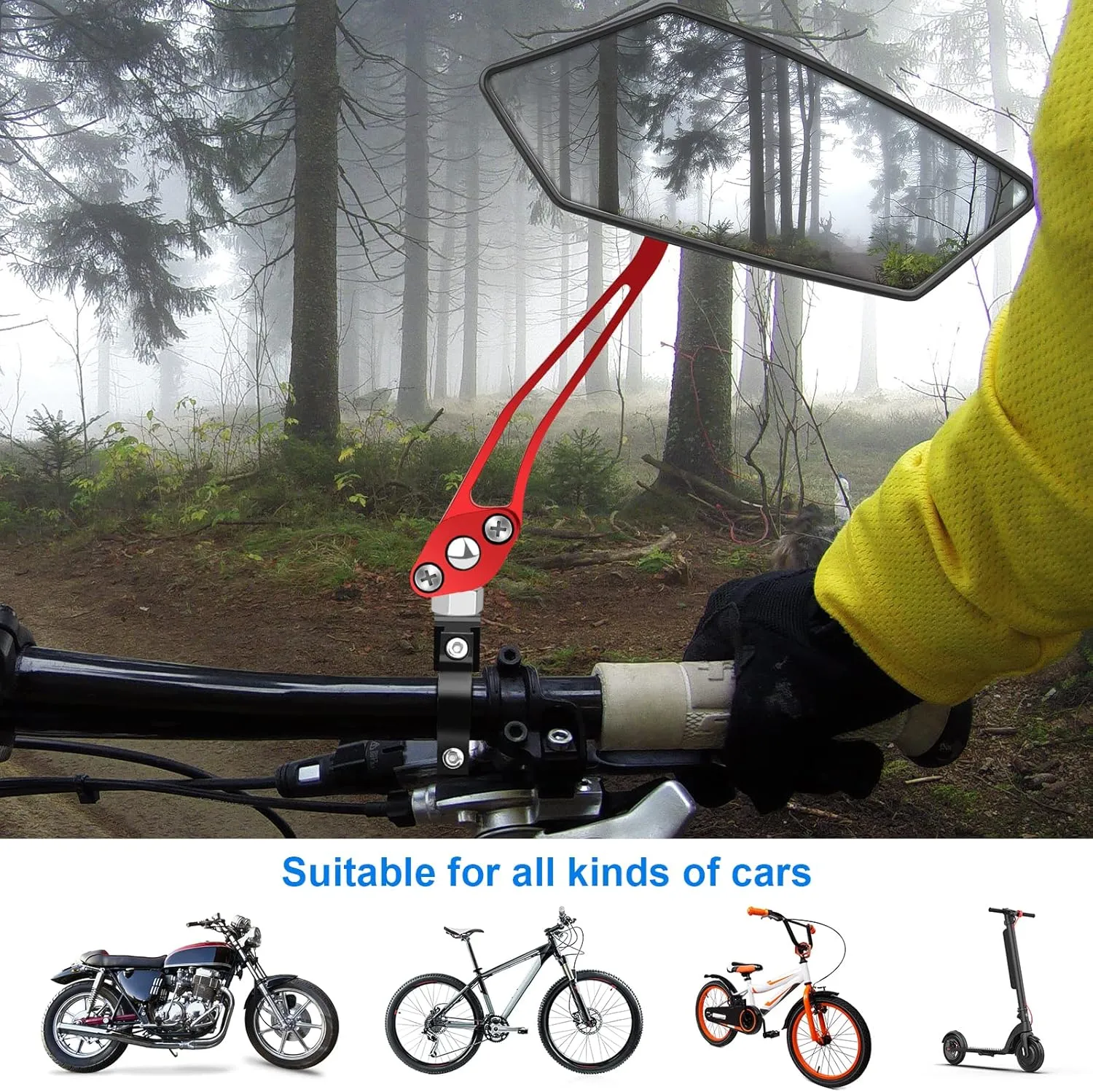 Bike Mirror 2 PCS, [New Version] HD Wide Angle Large Handlebar Rearview Mirror, Blast-Resistant 360°Adjustable Bicycle Rear View Mirrors Accessories for Mountain Road Bike Moto（Red）