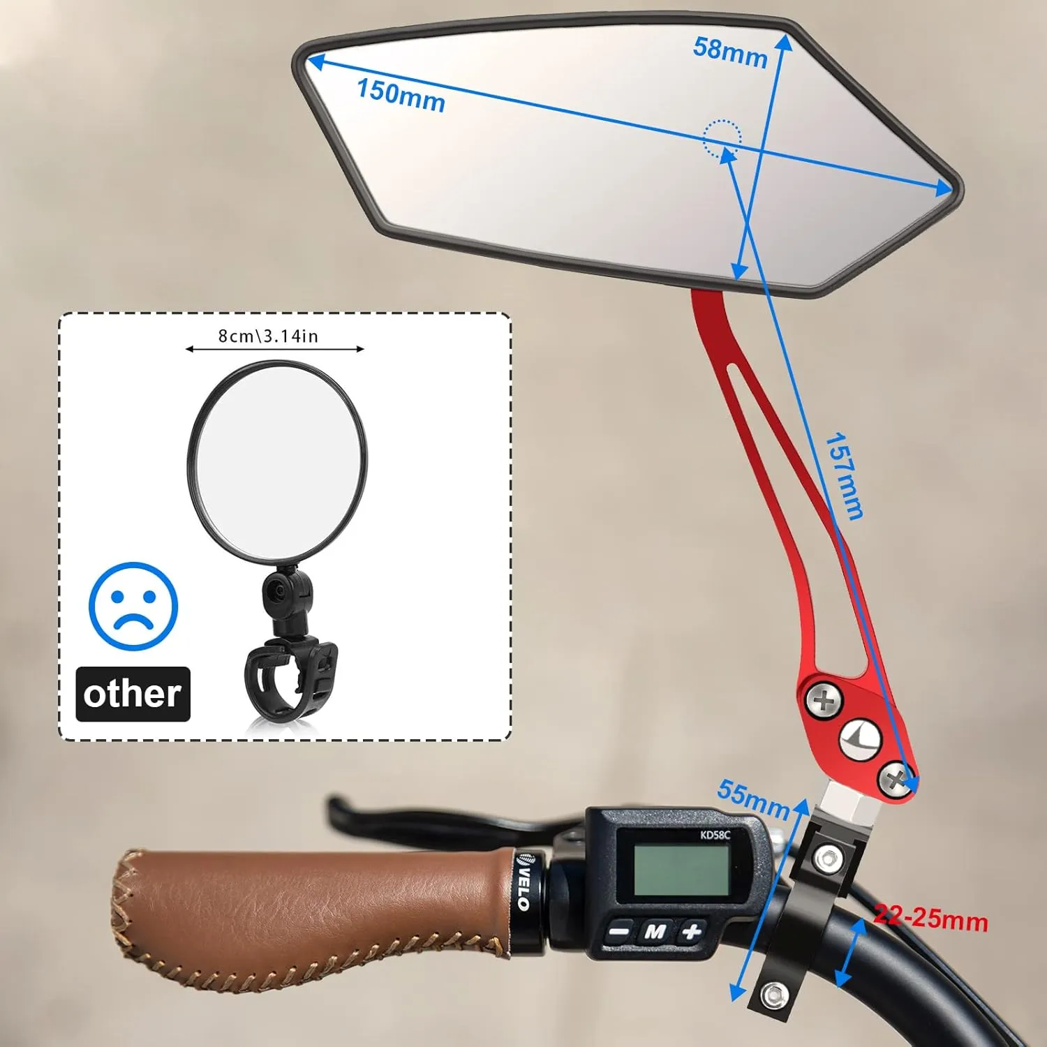 Bike Mirror 2 PCS, [New Version] HD Wide Angle Large Handlebar Rearview Mirror, Blast-Resistant 360°Adjustable Bicycle Rear View Mirrors Accessories for Mountain Road Bike Moto（Red）