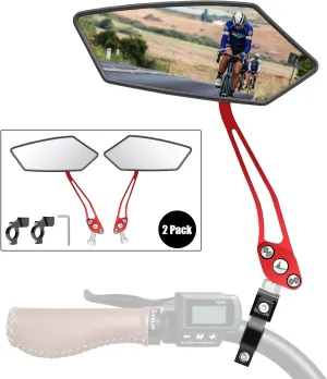 Bike Mirror 2 PCS, [New Version] HD Wide Angle Large Handlebar Rearview Mirror, Blast-Resistant 360°Adjustable Bicycle Rear View Mirrors Accessories for Mountain Road Bike Moto（Red）