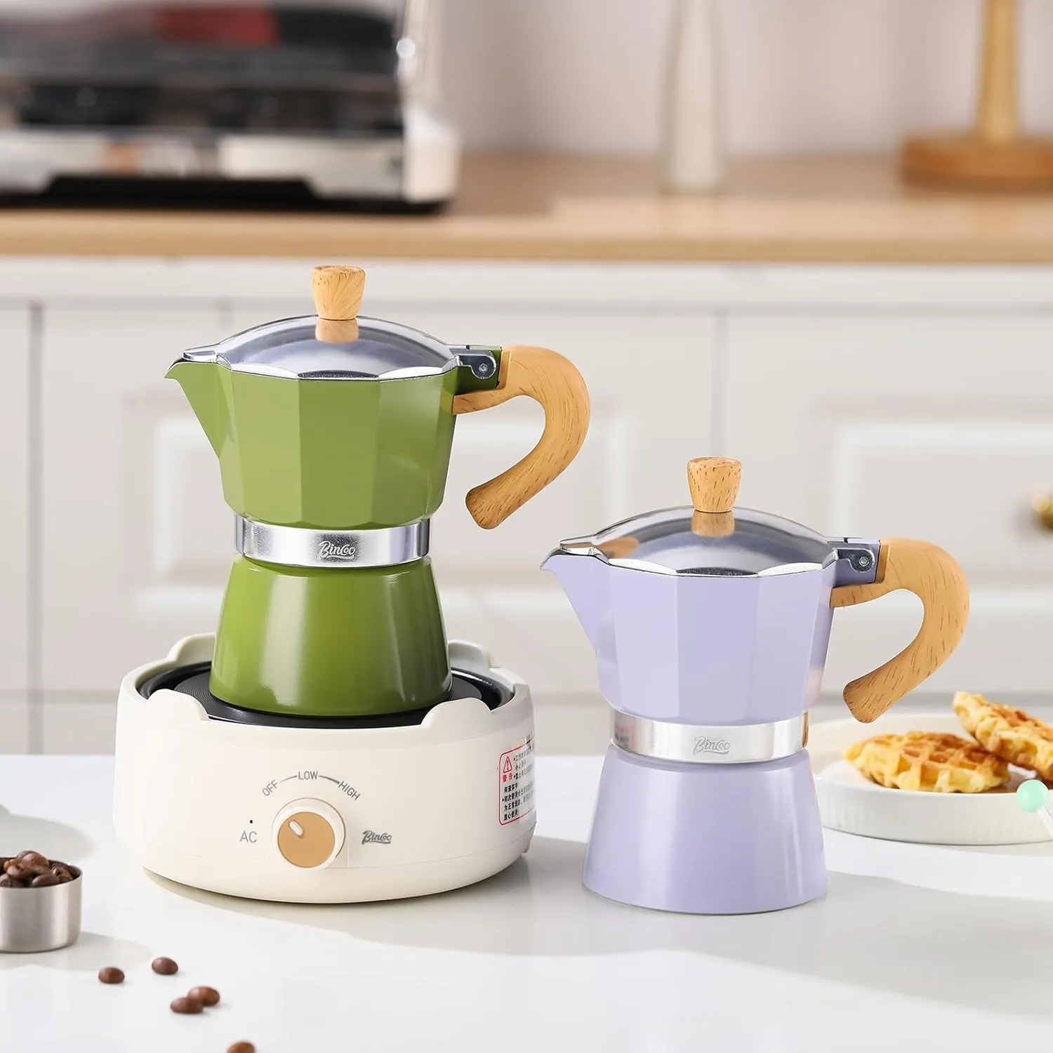 Bincoo Espresso Maker Stovetop - Small Camping Moka Pot 1-2 Espresso Cup/120ML,Stove Top Espresso Pot Italian Coffee Maker,Easy to Use (Green)