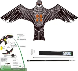 Birds Repeller Flying Kite,Simulated Hawk,Flash Reflective Scarer,Wind Power Professional Pigeon Scarer Device for Backyard Lawn and Farm Garden Scarecrow (Kite and Rod-One Set)