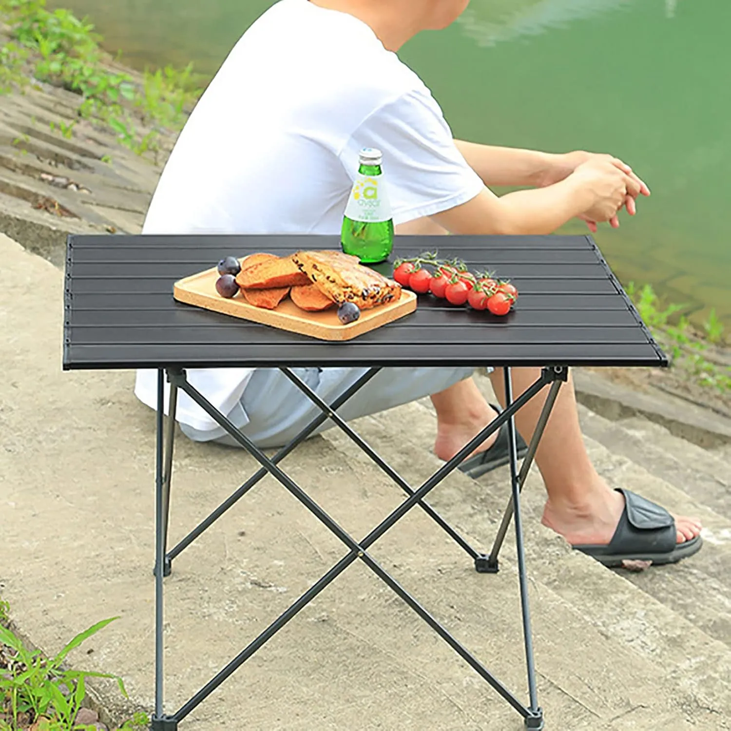 BK&MF Outdoor Folding Camping Table,Aluminum Picnic Camping Table Ultralight Compact Grill Table with Carry Bag for Cooking, Picnic, Camp,A,67x47x46cm(26x19x18inch)