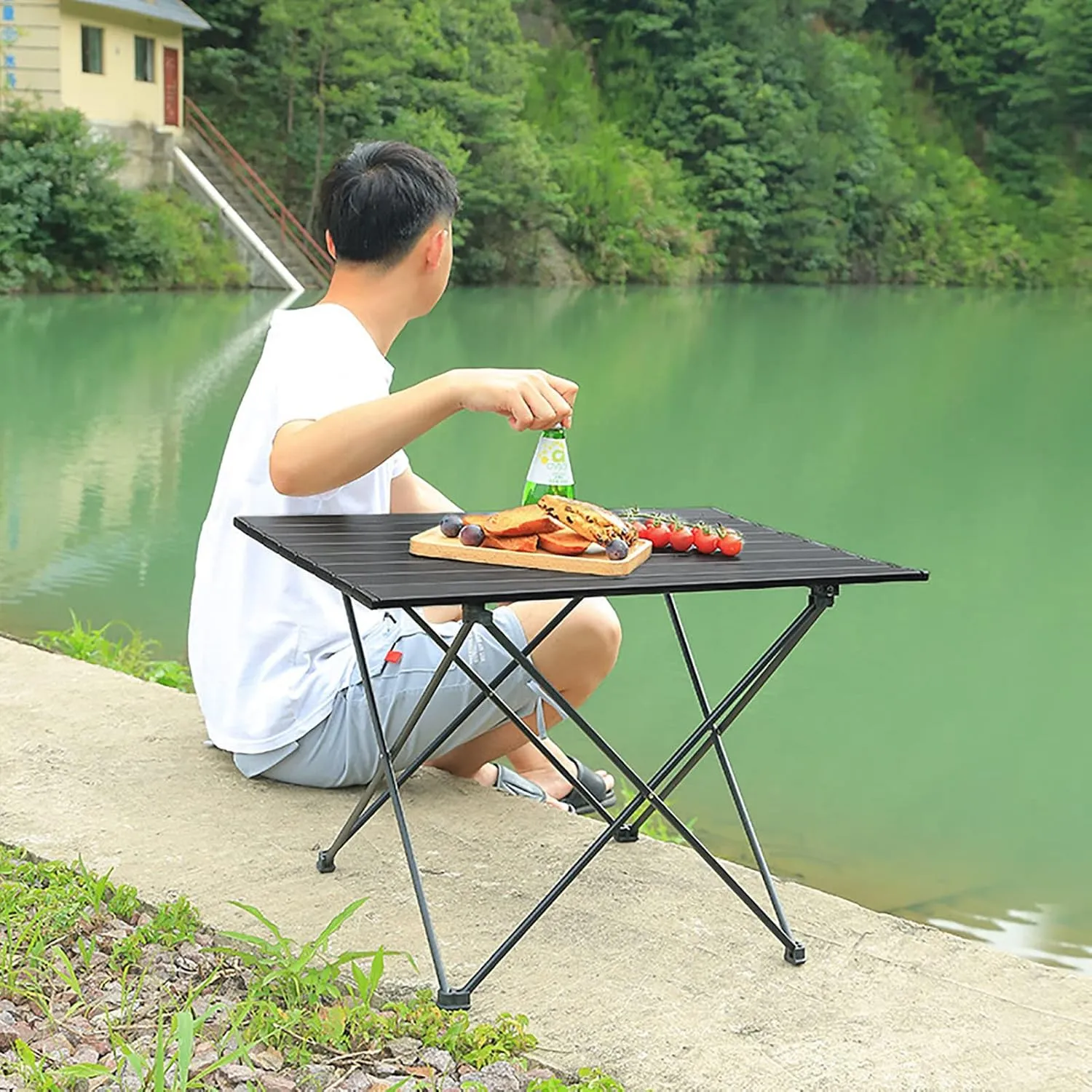 BK&MF Outdoor Folding Camping Table,Aluminum Picnic Camping Table Ultralight Compact Grill Table with Carry Bag for Cooking, Picnic, Camp,A,67x47x46cm(26x19x18inch)