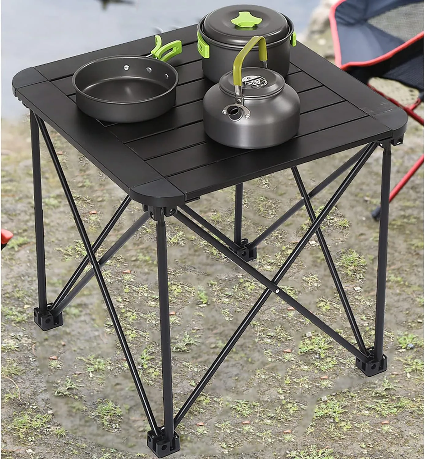 BK&MF Small Folding Camping Table,Aluminum Portable Outdoor Travel Table,Picnic Camping Table Compact Roll-up Table with Carry Bag for BBQ, Party,A,46x46x45cm(18x18x18inch)
