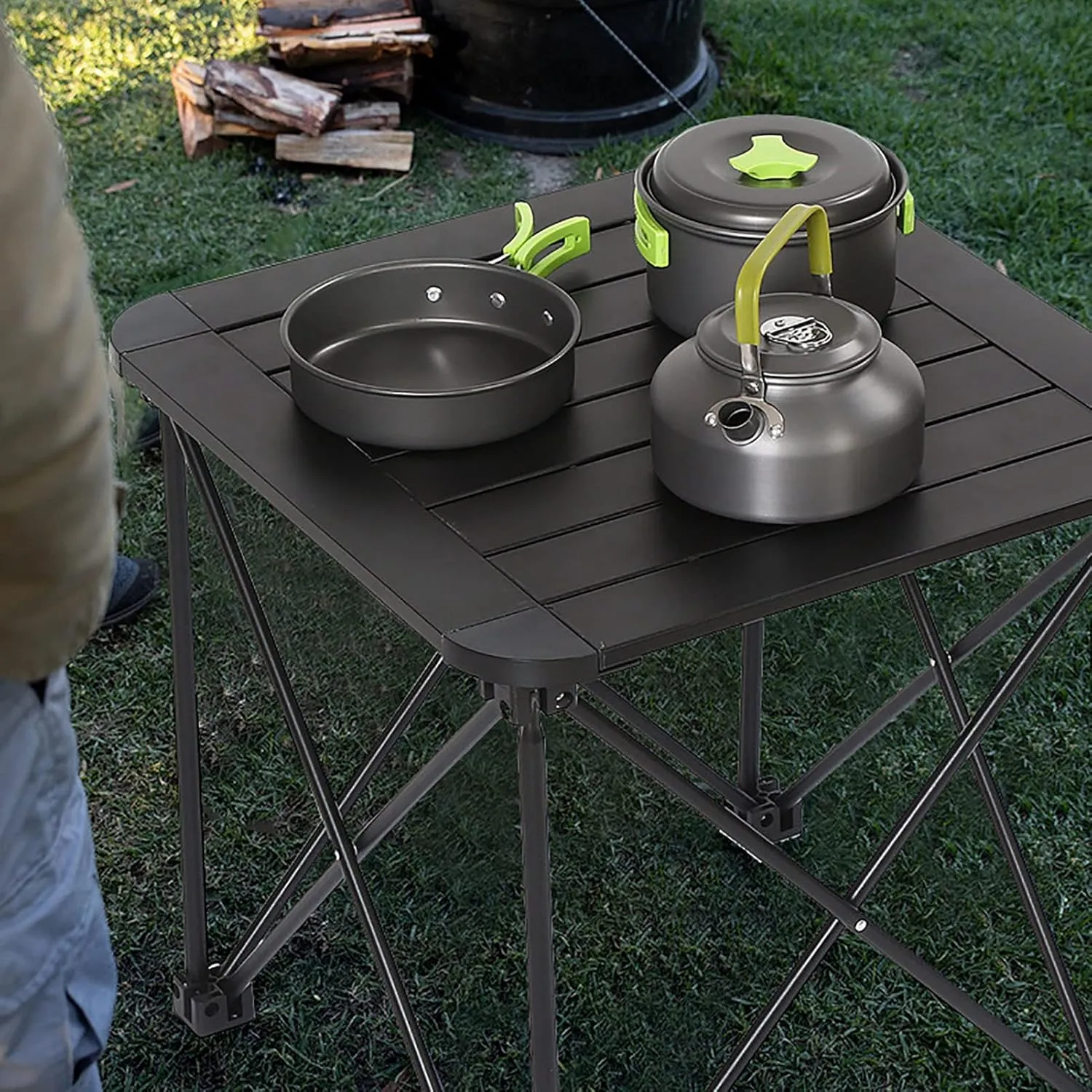BK&MF Small Folding Camping Table,Aluminum Portable Outdoor Travel Table,Picnic Camping Table Compact Roll-up Table with Carry Bag for BBQ, Party,A,46x46x45cm(18x18x18inch)
