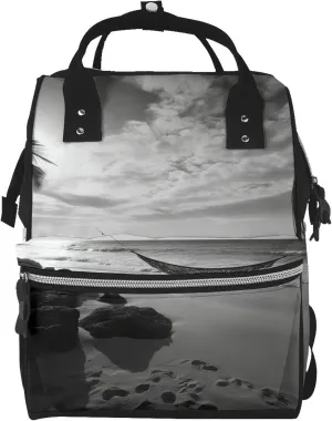 Black and White Beach Diaper Bag Essentials Travel Tote Nappy Backpack Large Capacity Mummy Backpack Multifunction Waterproof Teacher Nurse Bag 15.7 inch Work laptop Bags