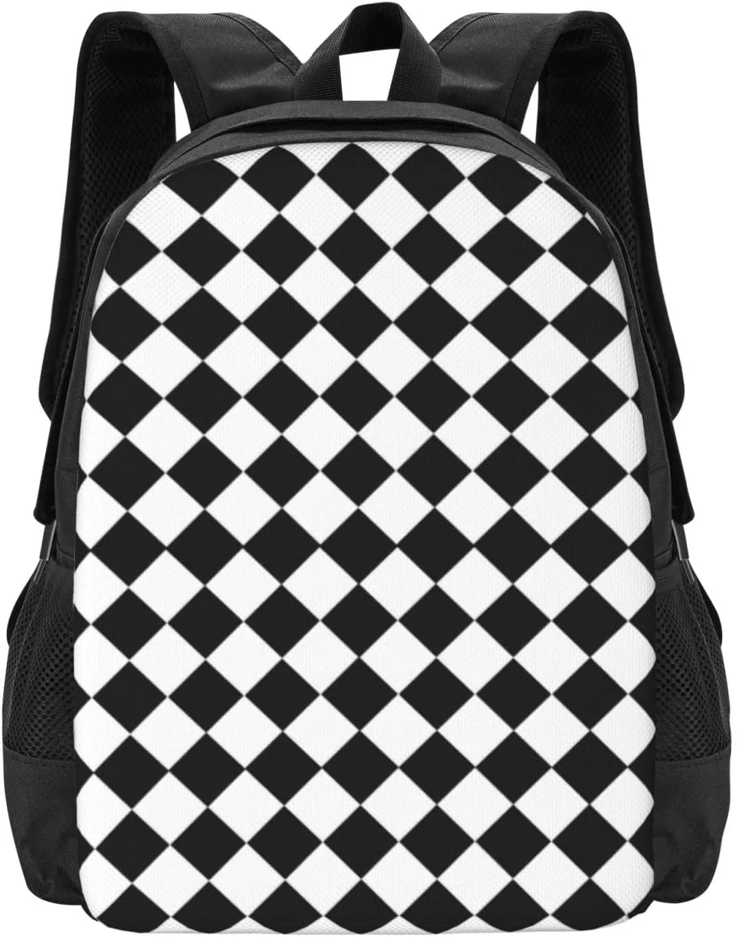 Black And White Diamond Pattern Lightweight Packable Backpack Travel Casual Hiking Daypack Foldable Backpack For Men Women