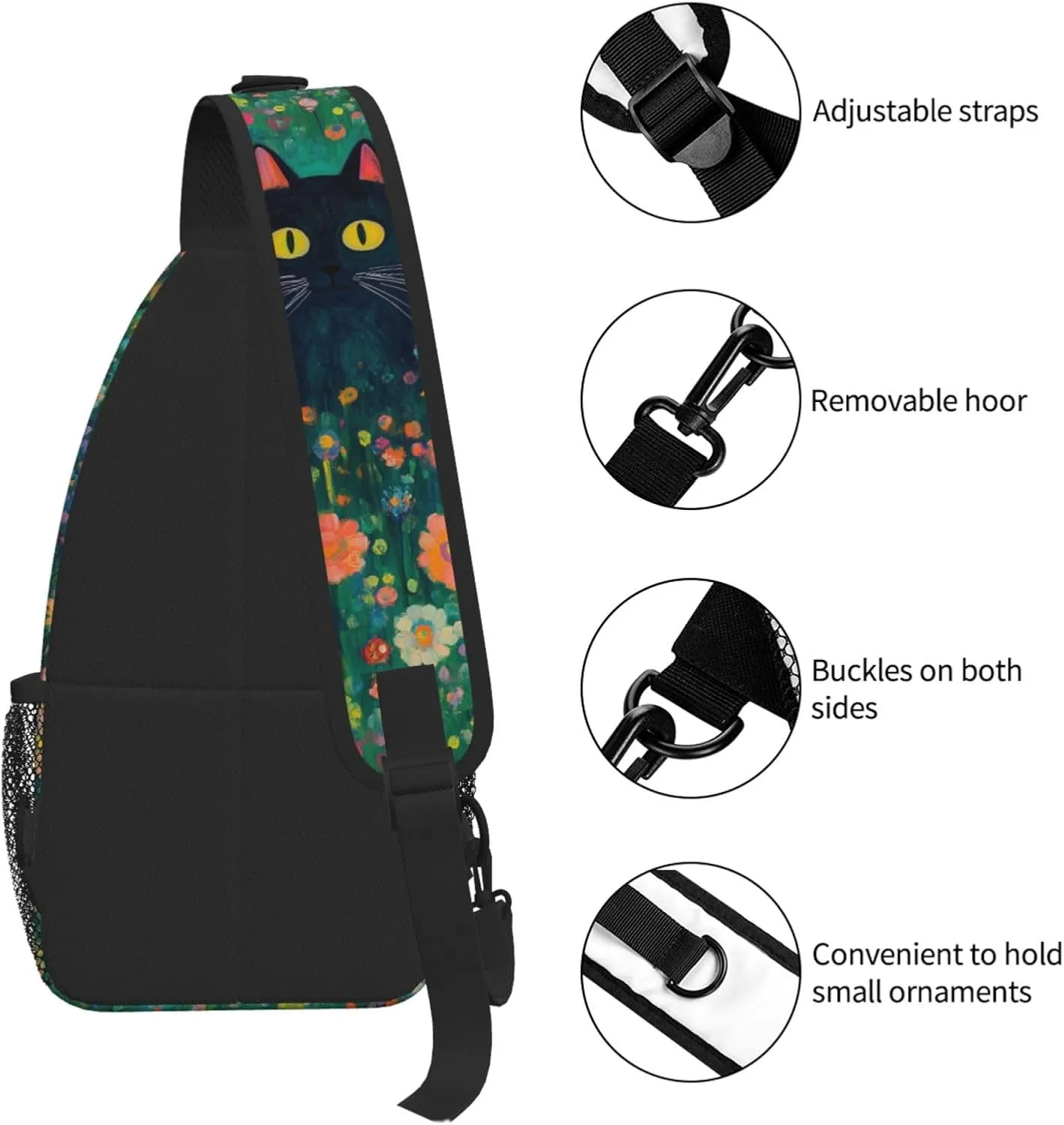 Black Cat Sling Bag Crossbody Backpack Shoulder Daypack Multipurpose Cross Body Chest Bag for Men Women Travel Hiking Sports Gym
