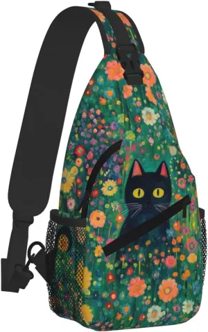 Black Cat Sling Bag Crossbody Backpack Shoulder Daypack Multipurpose Cross Body Chest Bag for Men Women Travel Hiking Sports Gym