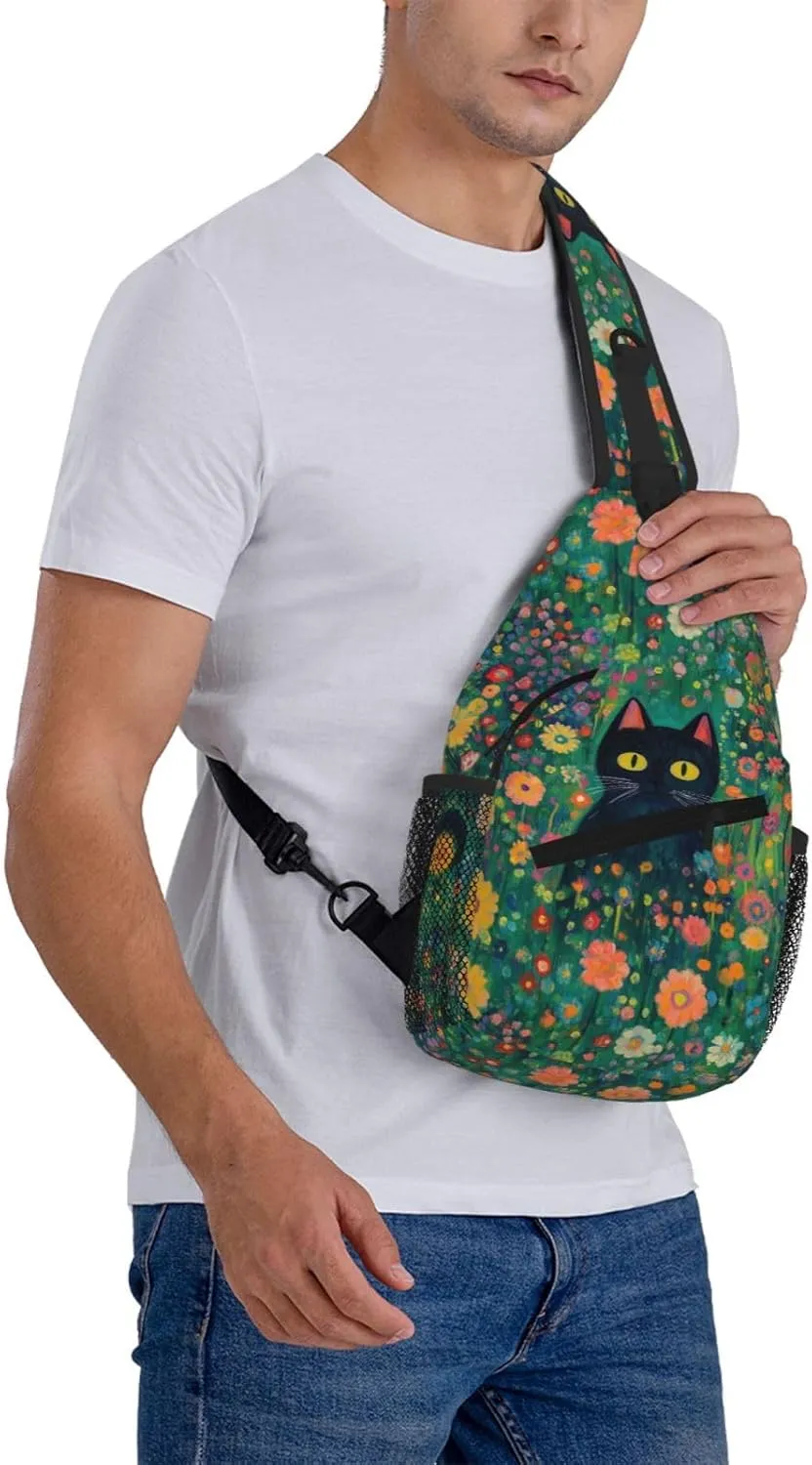 Black Cat Sling Bag Crossbody Backpack Shoulder Daypack Multipurpose Cross Body Chest Bag for Men Women Travel Hiking Sports Gym