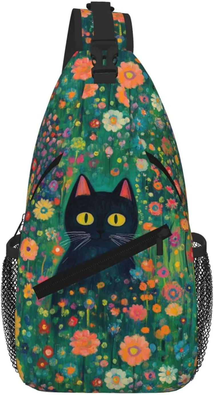 Black Cat Sling Bag Crossbody Backpack Shoulder Daypack Multipurpose Cross Body Chest Bag for Men Women Travel Hiking Sports Gym