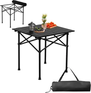 Black Compact Camp Table, Outdoor Folding Table, Portable Camping Side Table, Beach Table, Camping Table, 20 x 20 in Foldable Outdoor Table, Roll-Top Table for Camping 50 x 50 x 50 cm
