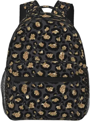 Black Leopard Print Backpack Casual Laptop Backpack Lightweight Double Shoulder Bag Travel Daypack For Women Men