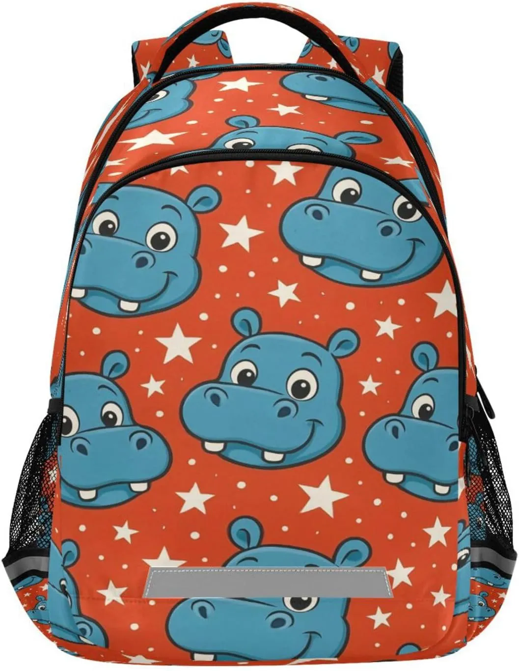 Blue Cartoon Hippo Design Waterproof Backpack - Casual Outdoor Sports Daypack with Ergonomic Shoulder Straps#74