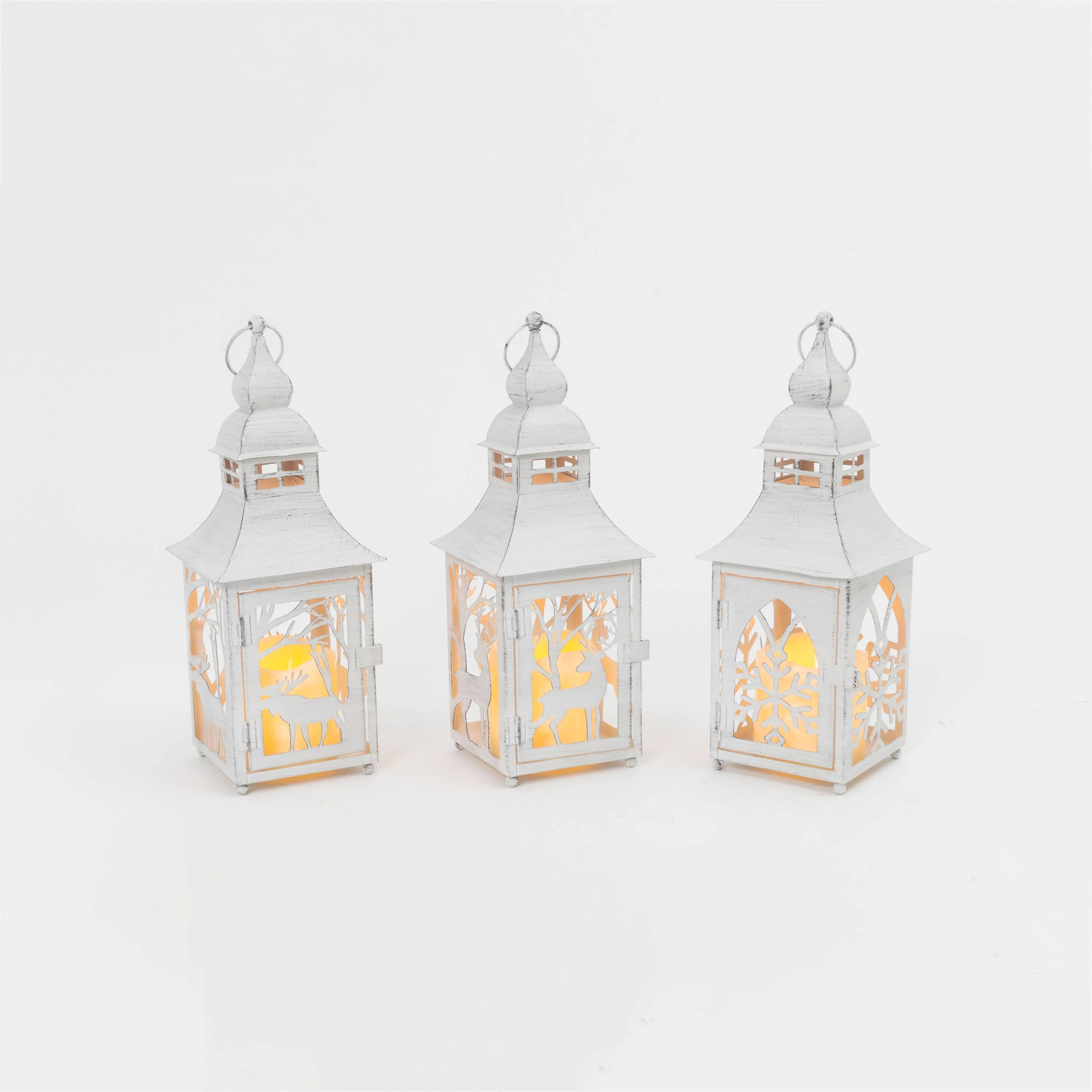 B/O Lighted Metal Holiday Lantern w/ LED Candle