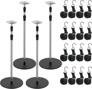 Boat Cover Support Poles, 4 Pack Adjustable Stainless Steel Pontoon Boat Cover Support System, Telescoping Tarp Accessories with 16 Straps and Metal Base for V Hull, Jon, Pontoon Boat