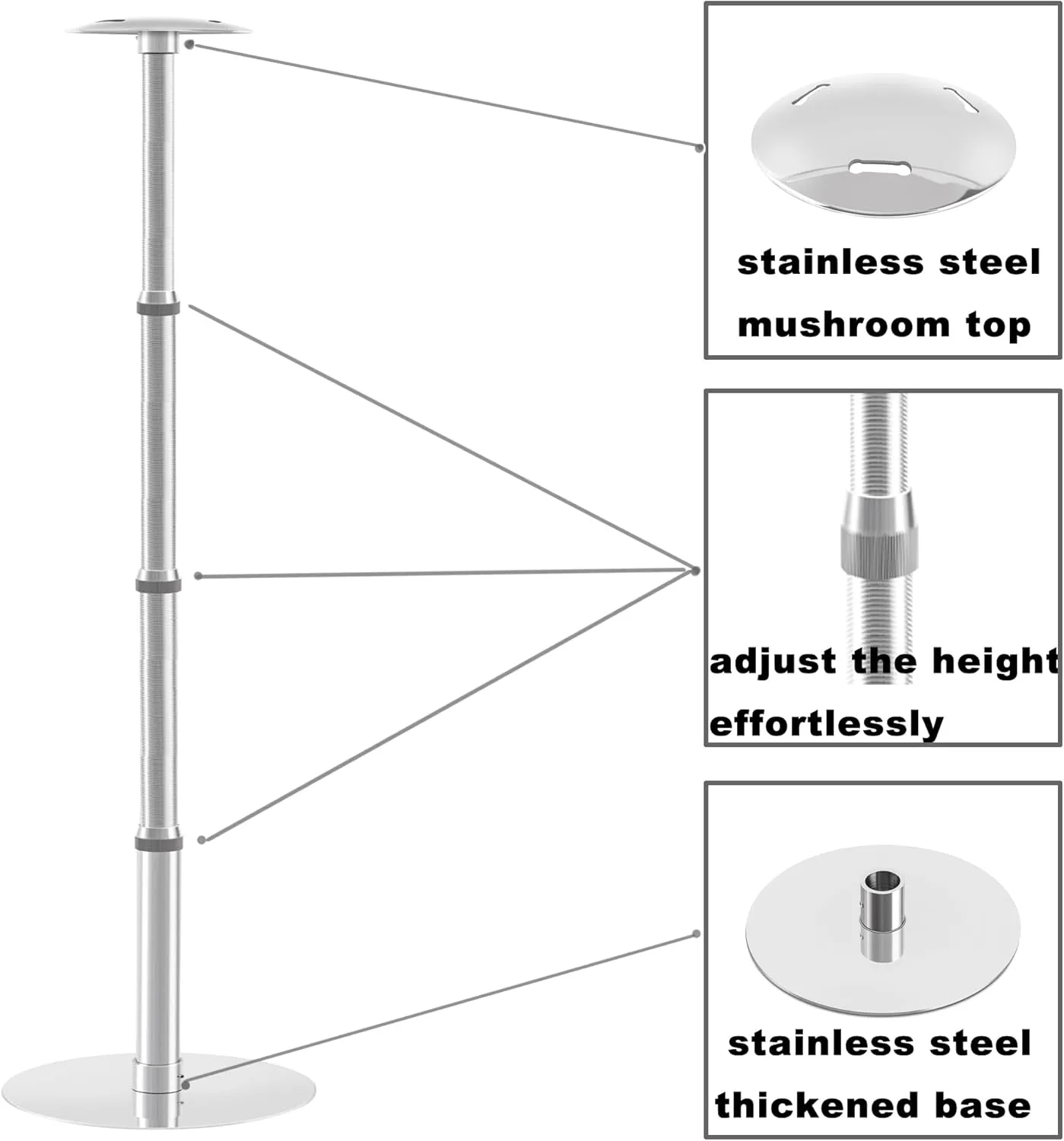 ﻿Boat Cover Support Poles,Stainless Steel Boat Cover Support System Pole,Telescoping and Adjustable Height, Boat Adjustable Pole with Stable Stainless Steel Base (Telescoping (Pack 1))