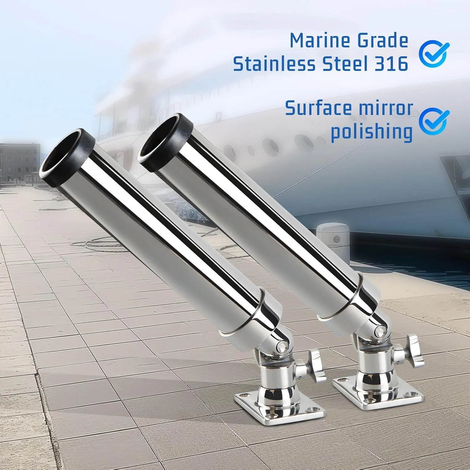 Boat Fishing Rod Holder, 360 Degree Marine Grade Stainless Steel 316 Adjustable Swivel Fishing Pole Holders, Deck Mount and Rail Mount Fishing Rod Bracket