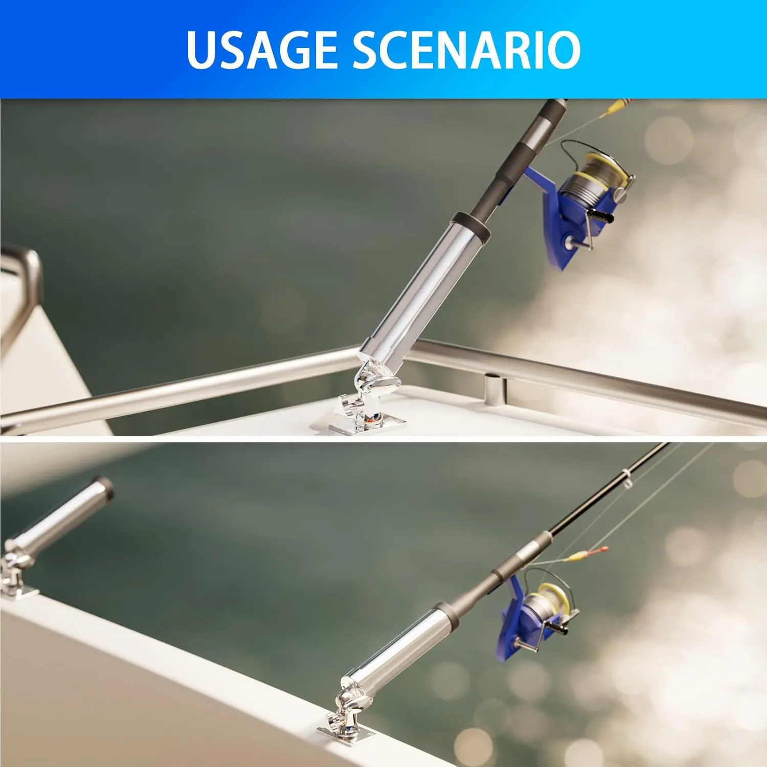 Boat Fishing Rod Holder, 360 Degree Marine Grade Stainless Steel 316 Adjustable Swivel Fishing Pole Holders, Deck Mount and Rail Mount Fishing Rod Bracket