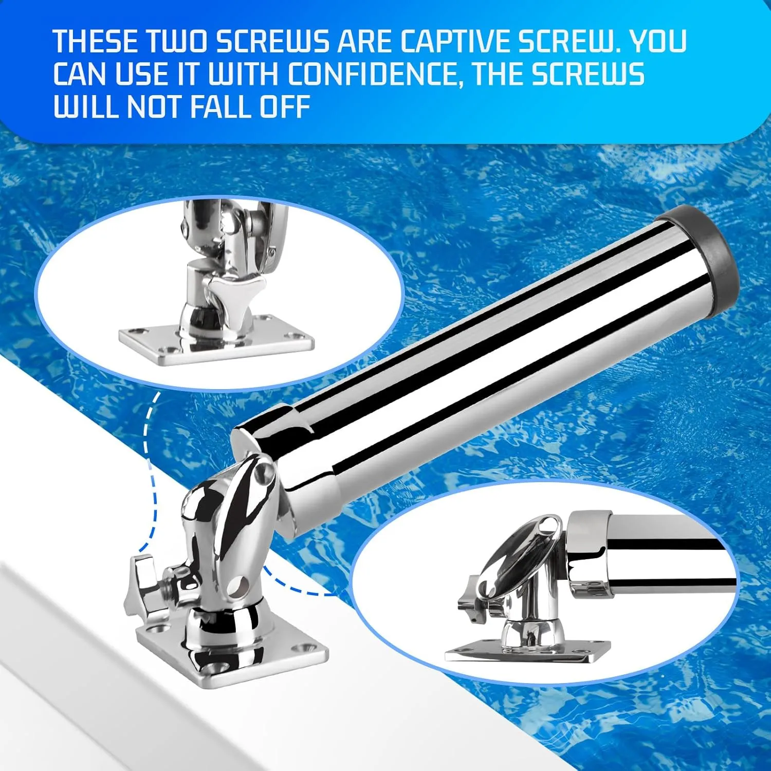 Boat Fishing Rod Holder, 360 Degree Marine Grade Stainless Steel 316 Adjustable Swivel Fishing Pole Holders, Deck Mount and Rail Mount Fishing Rod Bracket