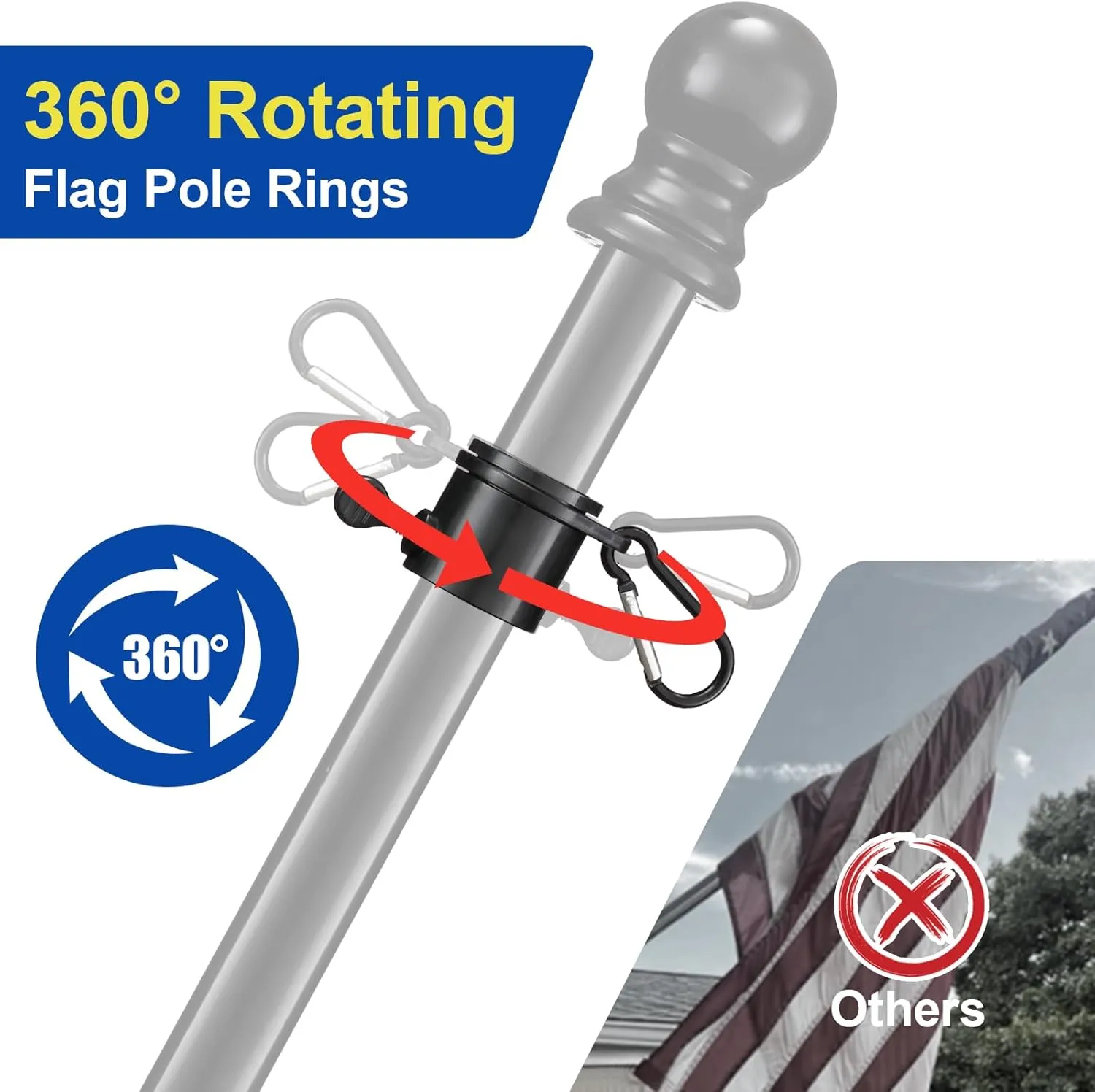Boat Flag Pole, 48 Inch Boat Flag Pole Kit Rail Mount with 12x18 inch Embroidered American Flag, No Drilling Flag Pole Holder for 0.5-1.1 Inch Rails
