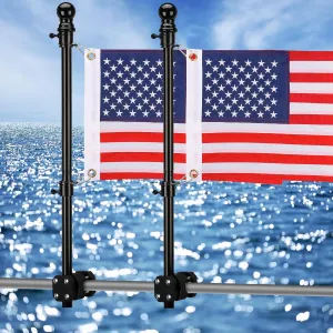 Boat Flag Pole, 48 Inch Boat Flag Pole Kit Rail Mount with 12x18 inch Embroidered American Flag, No Drilling Flag Pole Holder for 0.5-1.1 Inch Rails