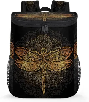 Bohemian Dragonfly Pattern Cooler Backpack Insulated Soft Cooler Bag Lightweight Waterproofing Cooler Lunch Backpack 25 Cans Cooler Backpack for Hiking Camping Beach