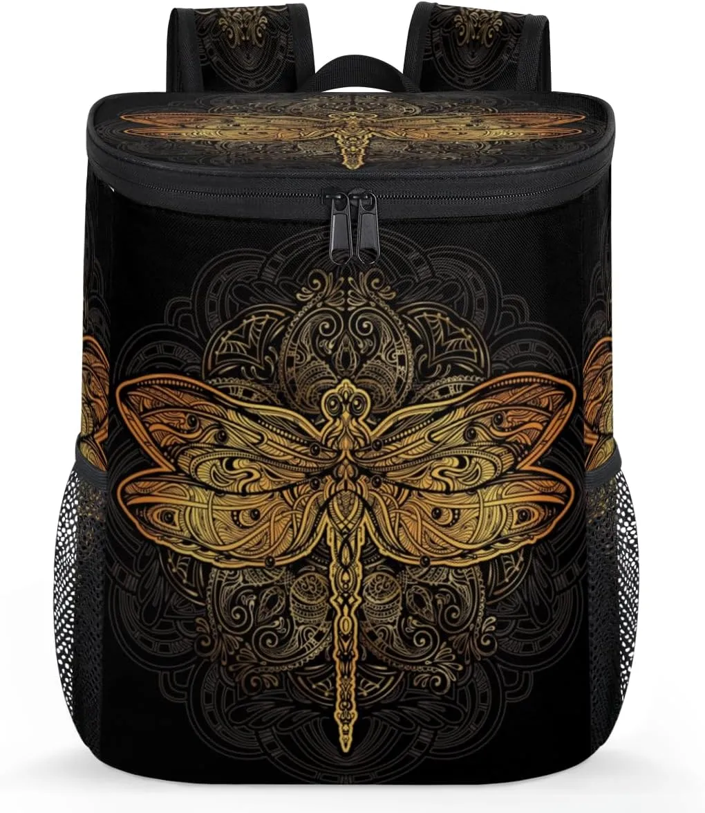 Bohemian Dragonfly Pattern Cooler Backpack Insulated Soft Cooler Bag Lightweight Waterproofing Cooler Lunch Backpack 25 Cans Cooler Backpack for Hiking Camping Beach