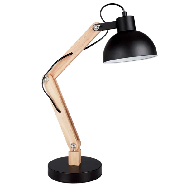 Bright Star Lighting TL143 BLACK Metal and Wood Table Lamp with Metal Shade