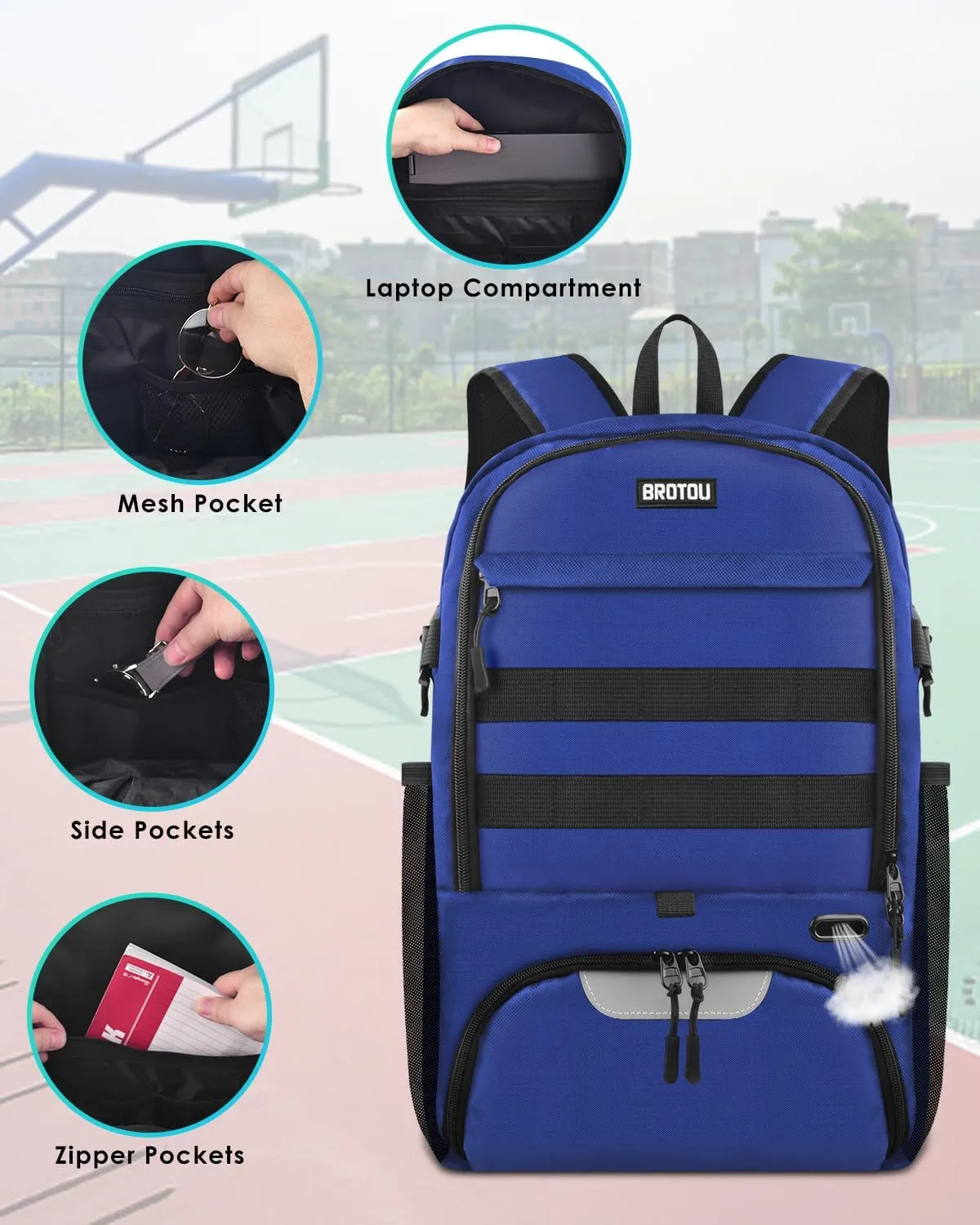BROTOU Basketball Bag, Soccer Backpack Volleyball Football Backpack Sports Gym Bag with Shoe&Ball Compartment