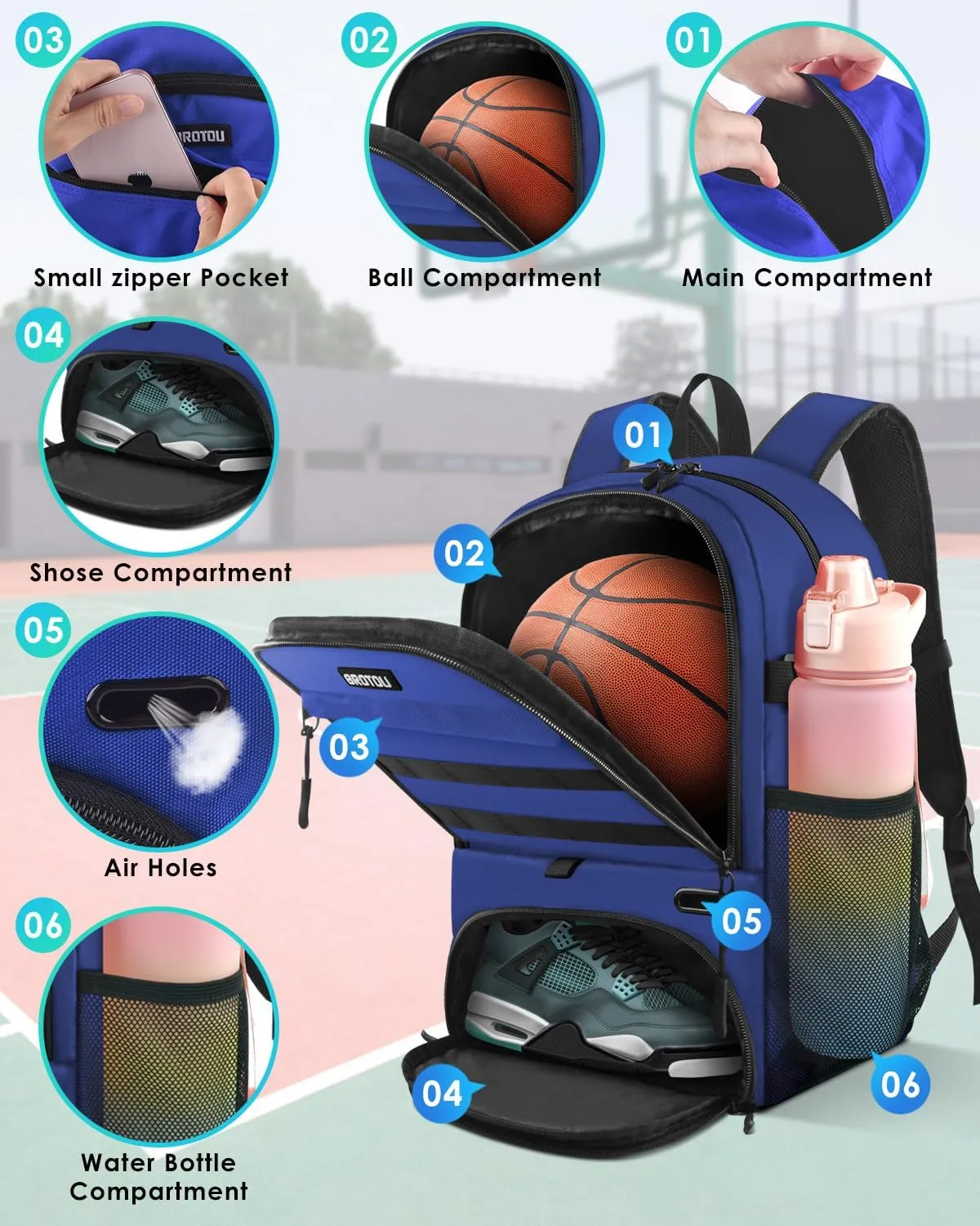 BROTOU Basketball Bag, Soccer Backpack Volleyball Football Backpack Sports Gym Bag with Shoe&Ball Compartment