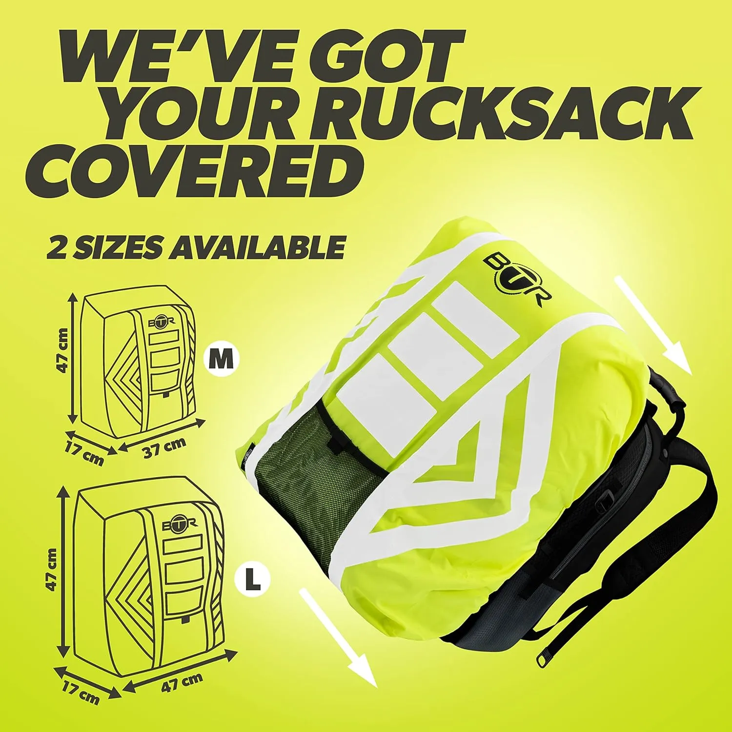 BTR Waterproof High Vis Reflective Backpack Cover