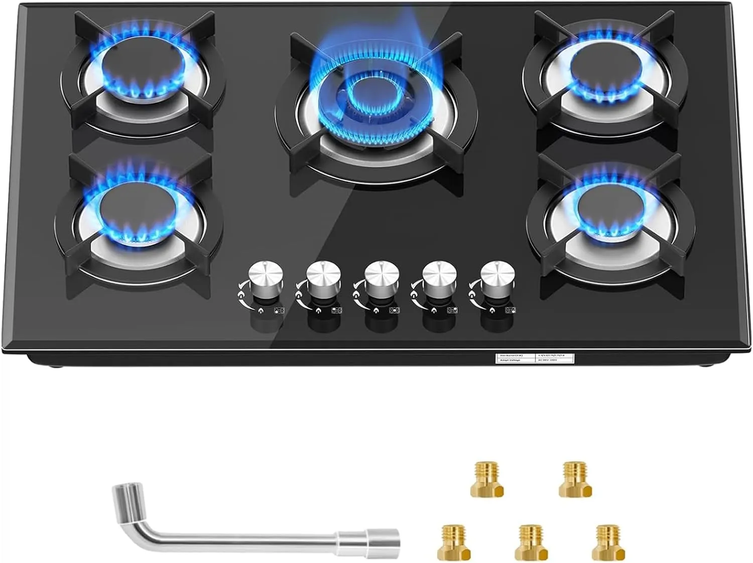 Built-in Gas Cooktop 5 Burner 30 inch, Dual Fuel Tempered Glass Gas Stovetop Propane/Natural Gas Convertible,Thermocouple Protection,35900BTU