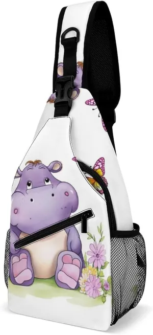 Butterfly And Hippo Sling Bag Sport Backpack Hiking Daypack Casual Chest Packs Crossbody Bag for Men Women