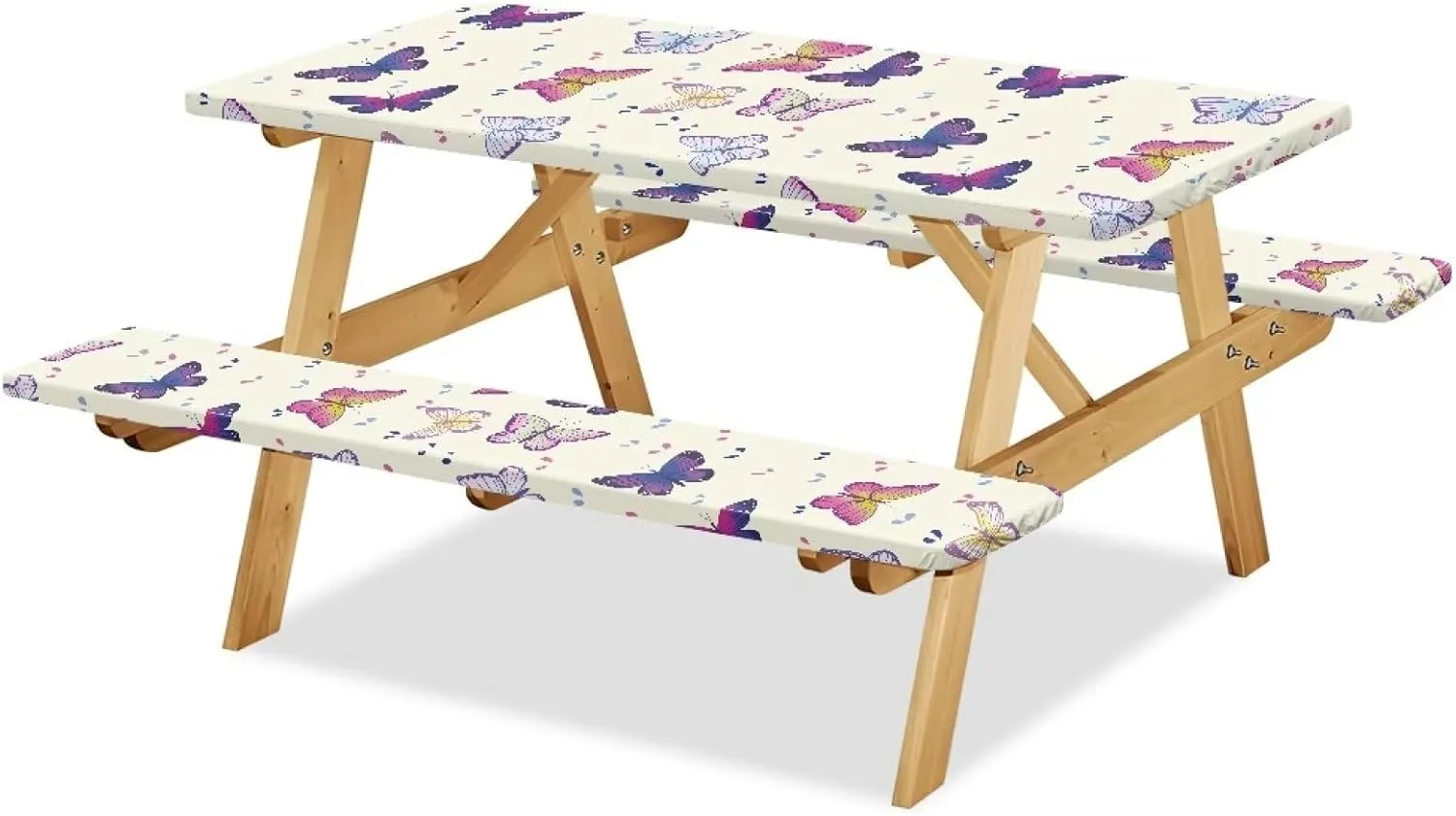 Butterfly Fitted Picnic Table Cover with Bench Covers Waterproof Camping Tablecloth for Picnic Table Deluxe Picnic Table Covers for Outdoor, Camping (72x30 Inch, 3 Pcs)