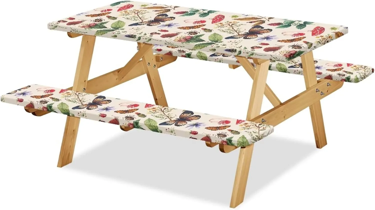 Butterfly Floral Picnic Table Cover with Bench Covers Waterproof Camping Rectangle Tablecloth for Picnic Table Fits Tables 74in 8Ft Camping Supplies 3Pcs Set