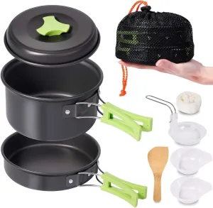 BYRM 9 Pcs Camping Cooking Set, Camping Accessories for Outdoor, Camping Utensils with Carry Bag, Camping Bowl Pot Pan Set