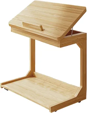 C-Shaped Couch Table, Side Table with 360° Rotating Wheels, 40° Adjustable Tiltable Desktop for Sofa Laptop Coffee, C Table for Living Room (Natural, 23.6 * 15.7 * 24.8in)