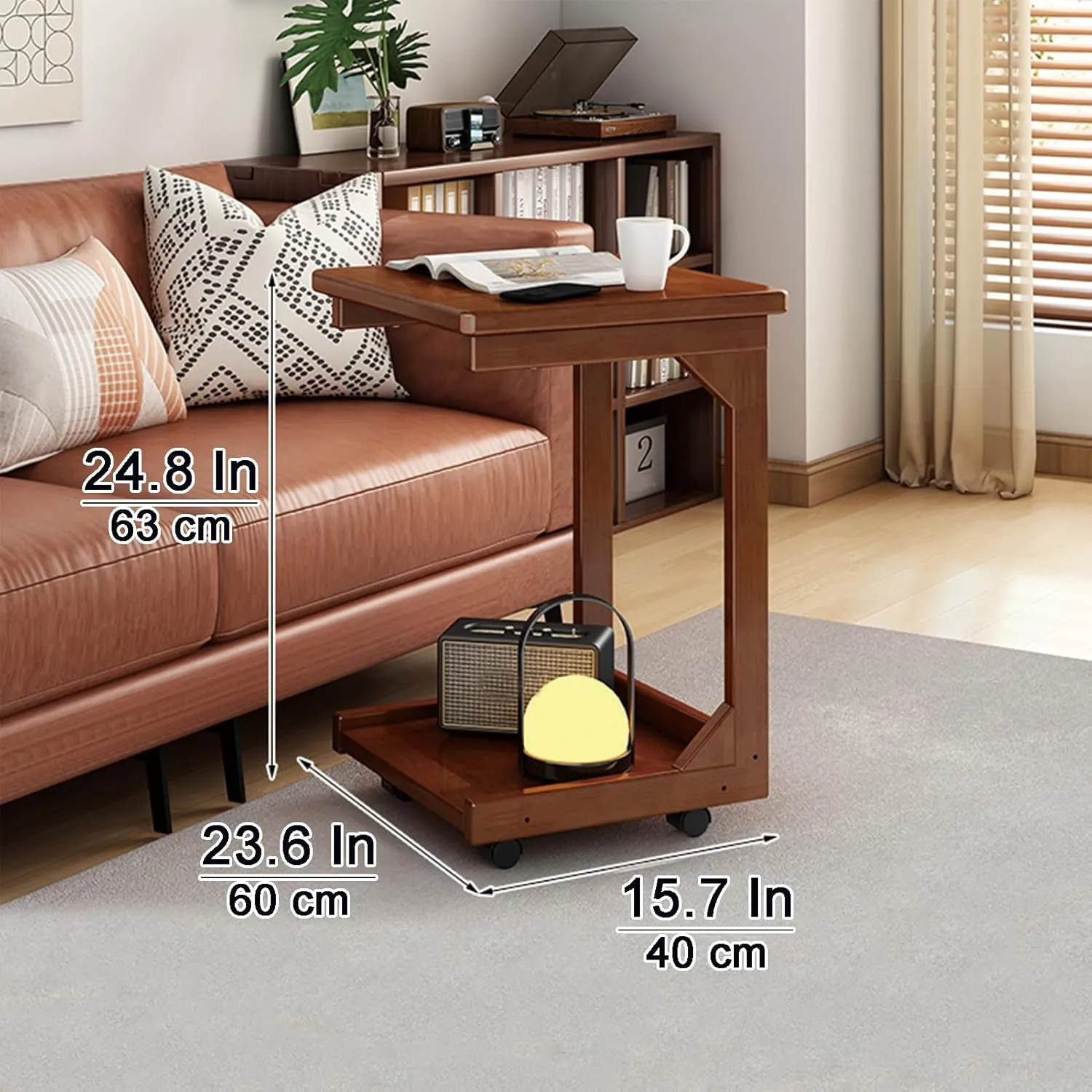 C Shaped Couch Table, Side Table with 360° Rotating Wheels, 45° Adjustable Tiltable Desktop for Sofa Laptop, TV Tray Tables for Living Room Bedroom