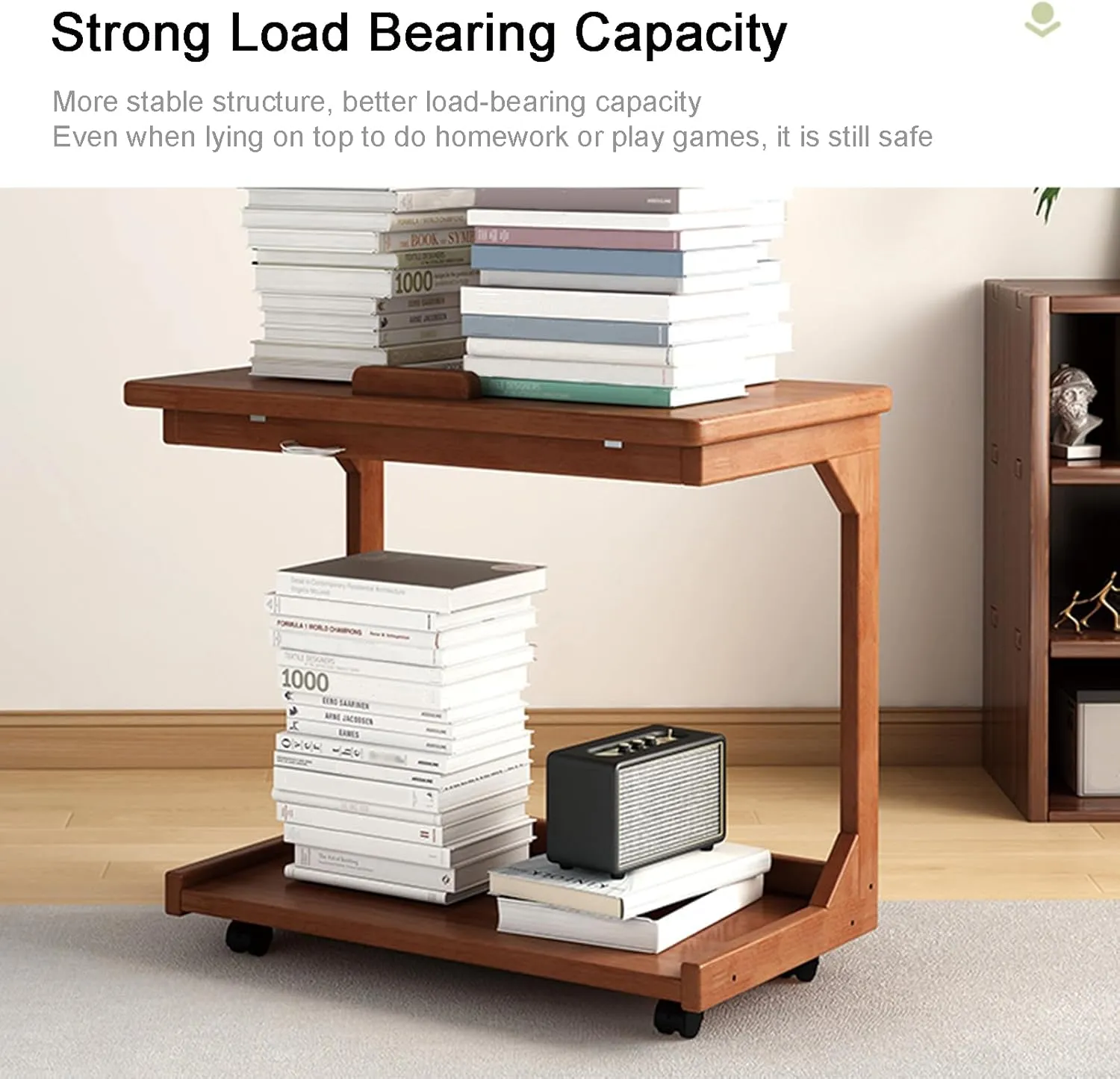 C Shaped Couch Table, Side Table with 360° Rotating Wheels, 45° Adjustable Tiltable Desktop for Sofa Laptop, TV Tray Tables for Living Room Bedroom